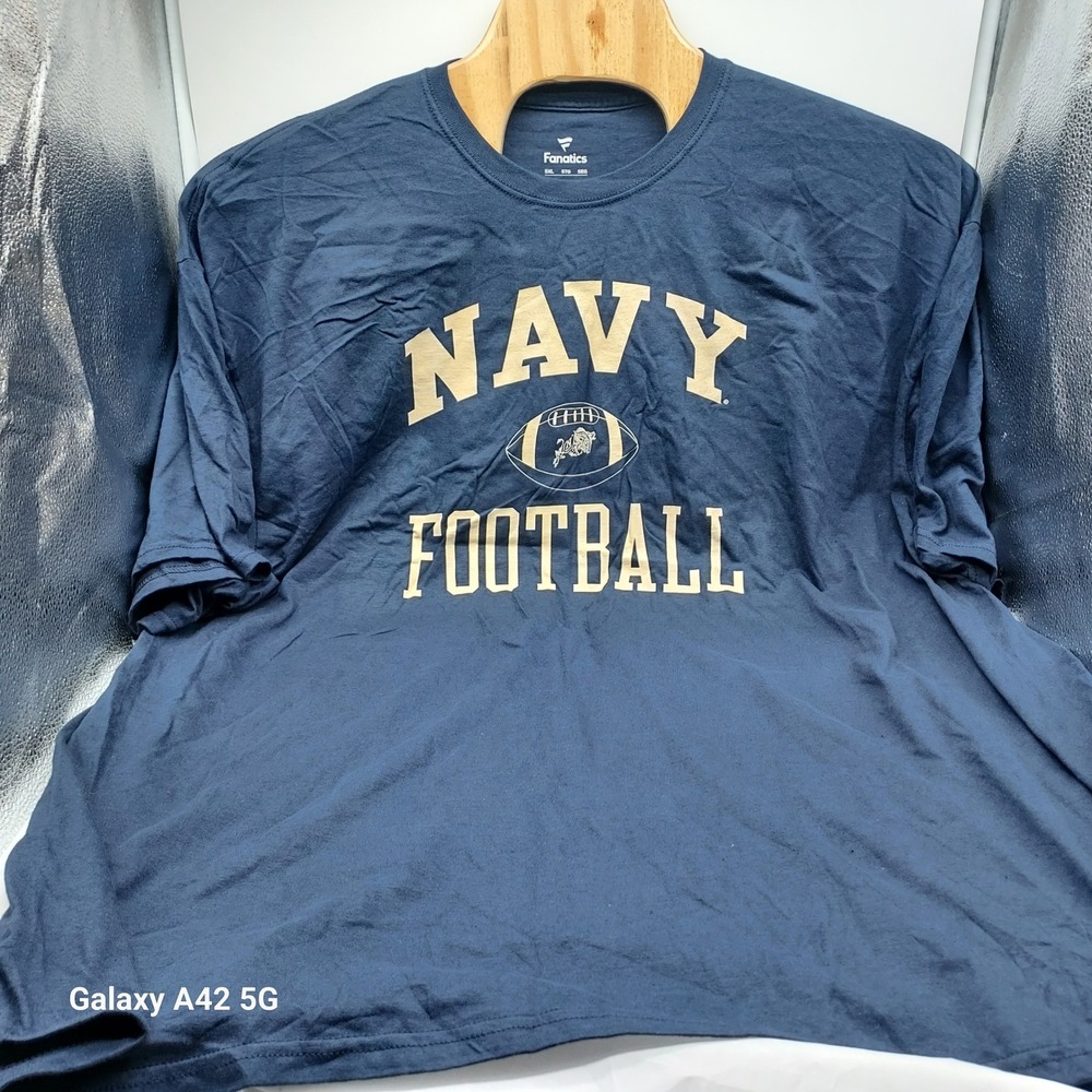 Fanatics Navy Midshipmen Football T-Shirt Mens 5XL Blue Short Sleeve NCAA Tee